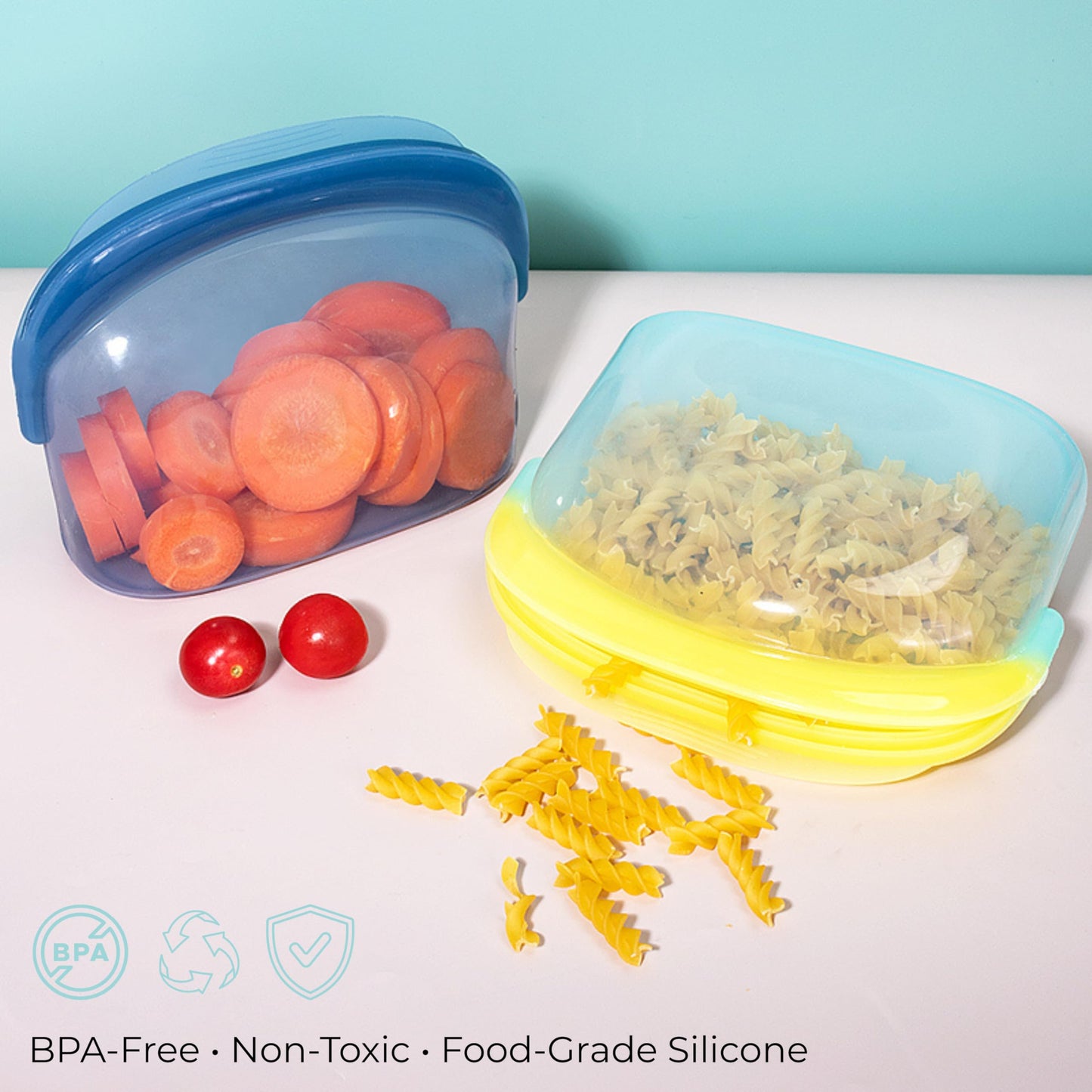Reusable Silicone Food Storage Bags (3-Pack) | Stand-Up Wide Bottom Leakproof Silicone Freezer Bags | BPA-Free Microwave & Dishwasher Safe | Eco-Friendly Airtight Snack & Meal Prep Bags