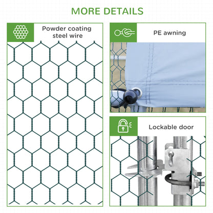 PawHut Large Chicken Coop Metal Chicken Run with Waterproof and Anti-UV Cover, Spire Shaped Walk in Fence Cage Hen House for Outdoor and Yard Farm Use, 1" Tube Diameter, 9.8' x 19.7' x 6.6'