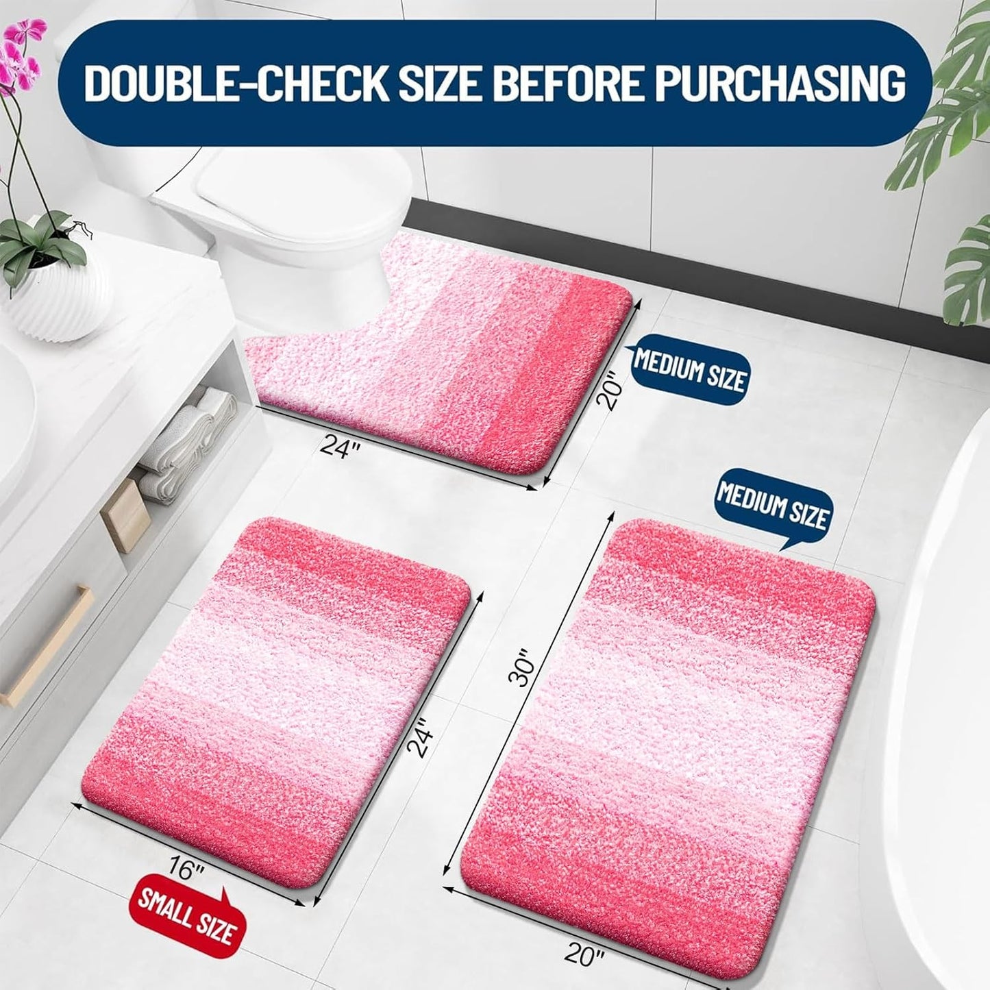 OLANLY Bathroom Rug Mat 24x16, Extra Soft Microfiber Bath Rugs, Non-Slip Plush Shaggy Carpet