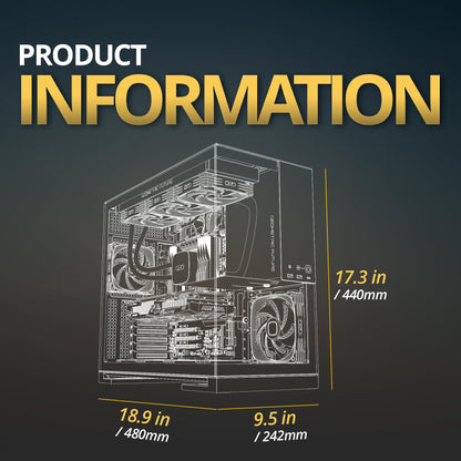 Geometric Future M5 Tempered Glass Mid Tower, E-ATX/ATX Gaming Case, 1.2mm Steel, Type C, Toolless Panels, Support 420/360 Radiator, ARGB PWM 140m Fan x 5 Pre-Installed, Black/Grey, GEO-M5F-BG