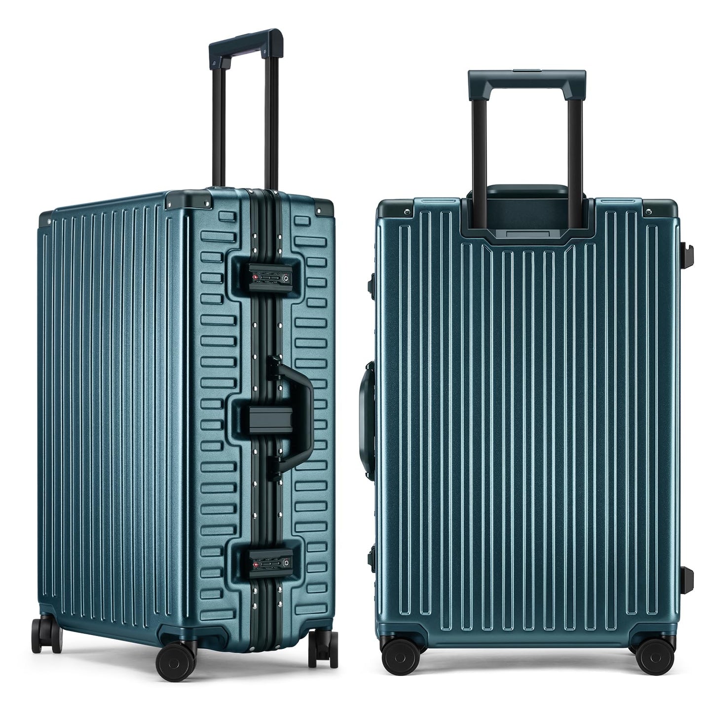 ROAMING Zipperless Luggage 28 Inch with Aluminum Frame, Checked-Large Lightweight 3-Layer PC Hard Shell Suitcase with Spinner Wheels, Metal Travel Luggage with Three TSA Locks, Dark Night Green