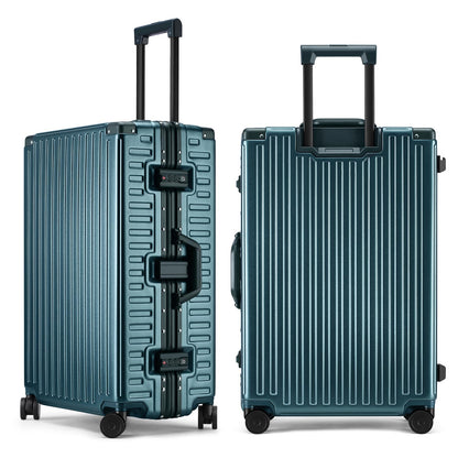 ROAMING Zipperless Luggage 28 Inch with Aluminum Frame, Checked-Large Lightweight 3-Layer PC Hard Shell Suitcase with Spinner Wheels, Metal Travel Luggage with Three TSA Locks, Dark Night Green