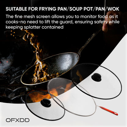 Cooking Oil Pan Cover - Set of 3: 8.2", 11.4" and 11.4" - Grease Stainless Steel Splatter Screen - Skillet Splash Guard Cover for Frying Pan
