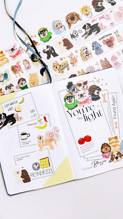 WT Tail Waggers Washi Tape Sticker Set, 4 Rolls, Original Designs, Cute Pet-Themed Decorative Tape for Scrapbooking, Journaling, Planners & DIY Crafts