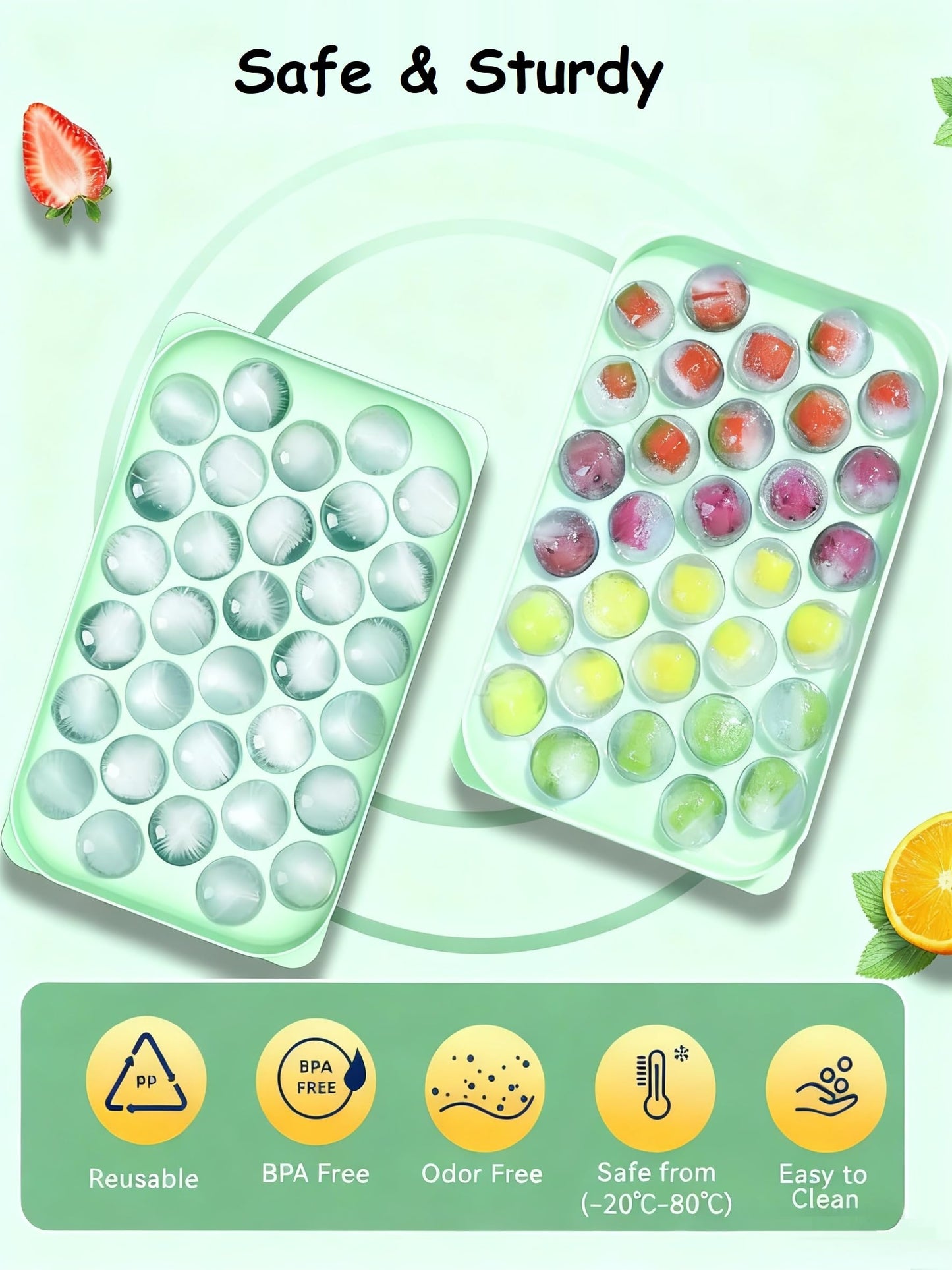 Mini Ice CubeTray with Lid & Storage Bin - 64 Pcs 0.75 Inch Small Sphere Ice Cube Mold Maker, BPA-Free Easy Release Silicone Base, Stackable Ice Trays for Freezer for Cocktails, Coffee
