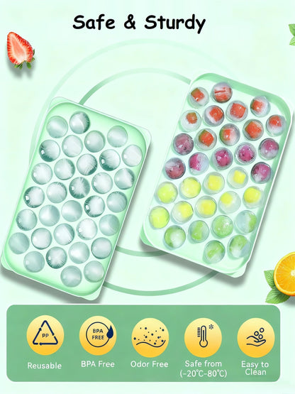 Mini Ice CubeTray with Lid & Storage Bin - 64 Pcs 0.75 Inch Small Sphere Ice Cube Mold Maker, BPA-Free Easy Release Silicone Base, Stackable Ice Trays for Freezer for Cocktails, Coffee