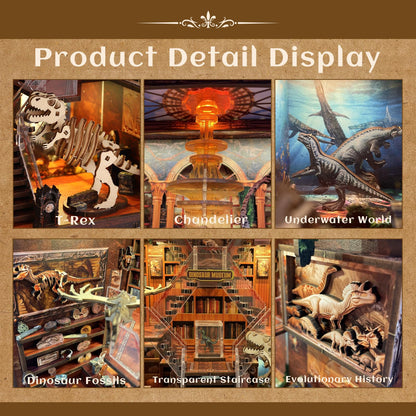 Book Nook Kit - DIY 3D Wooden Puzzle Miniature House with LED Lights - Creative Crafts for Adults - Bookshelf Insert Decor - Educational Gift for Family & Friends（Dinosaur Museum）