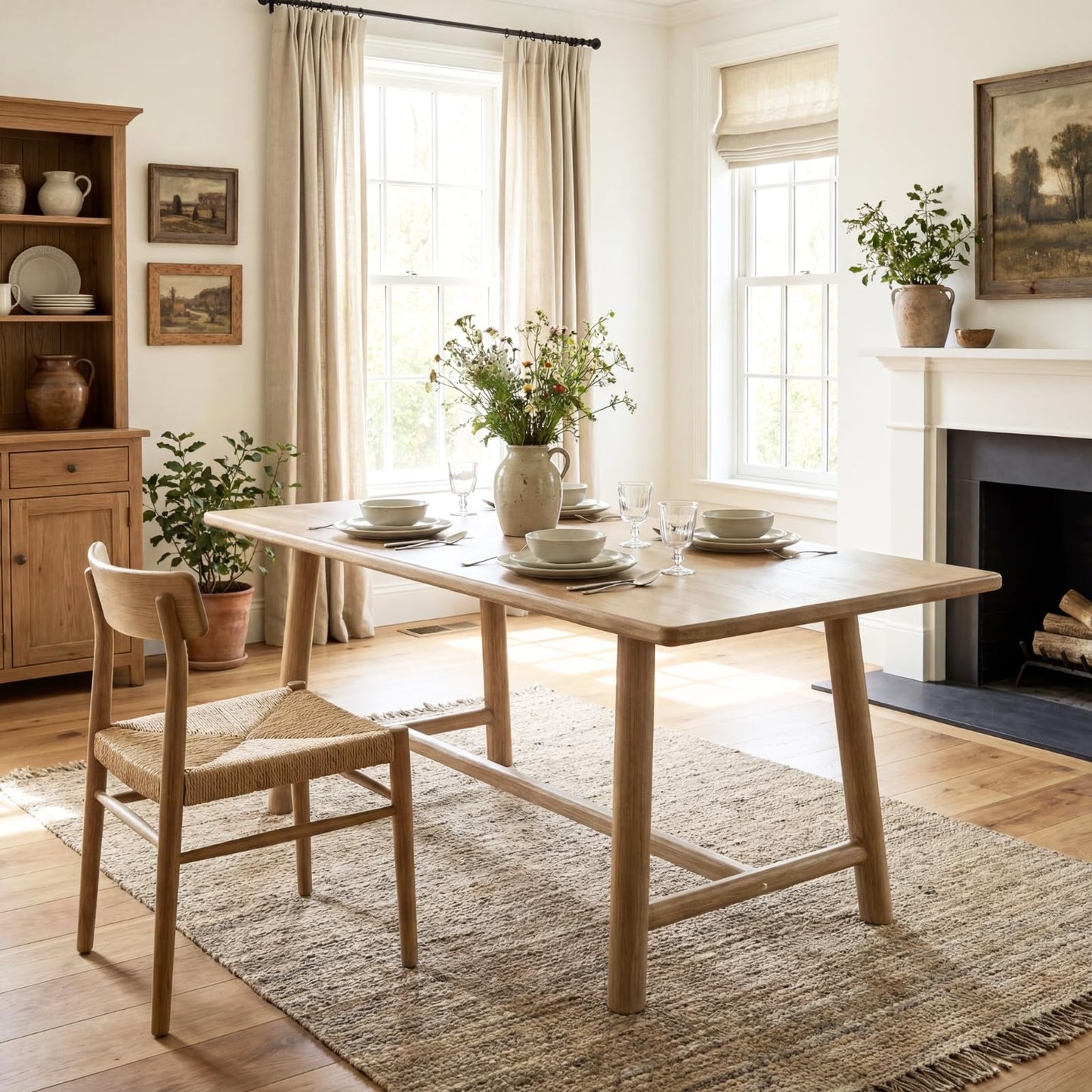 Ya-Home Natural Dining Table, 69" Wood Kitchen Table with Solid Wood Legs, Seats 4-6, Modern Farmhouse Dinner Table for Dining Room Home Office