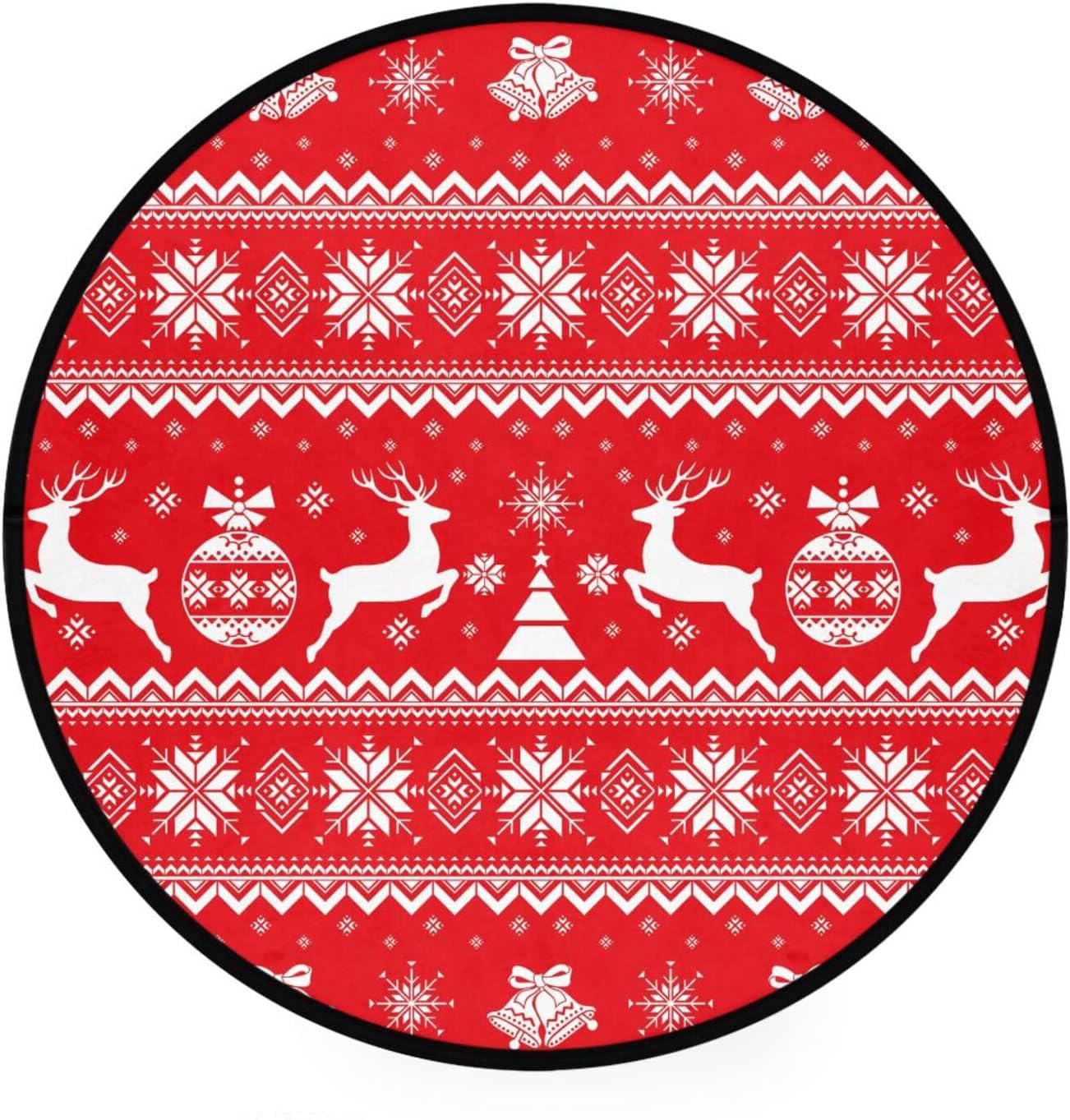 Christmas Boho Round Rug, Merry Christmas Area Rug for Bedroom Living Room, Non-Slip Floor Mat Carpet