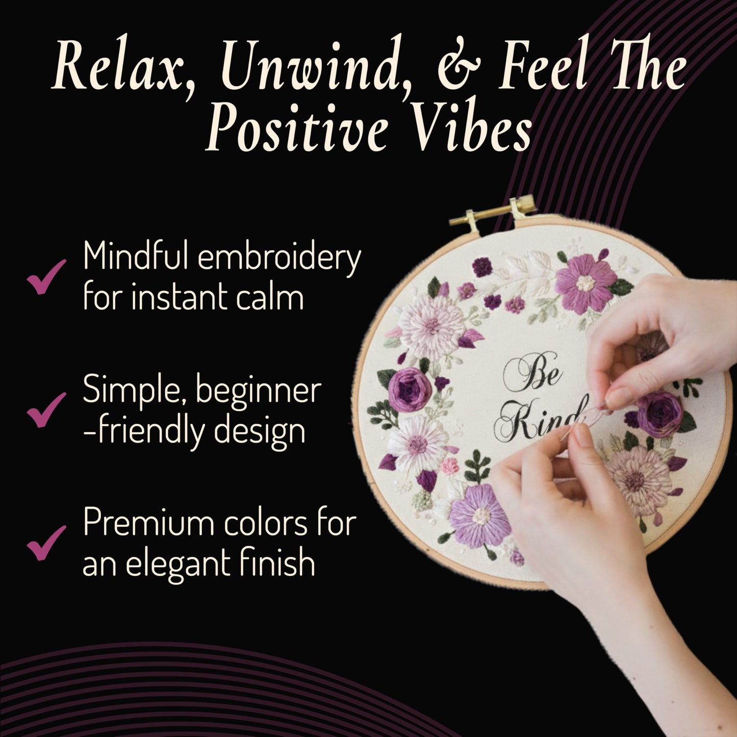 Unwynd Embroidery Kit Floral Theme for Beginners, Satin Stitch Hand Embroidery Kit for Adults, Easy DIY Crafts, Starter Set with Flower Pattern (Floral)