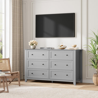 IDEALHOUSE Grey 6 Drawer Dresser for Bedroom, 54" Wide Large Dresser with Deep Drawers & Metal Knobs, Modern Wooden Chests of Drawers for Entryway, Hallway