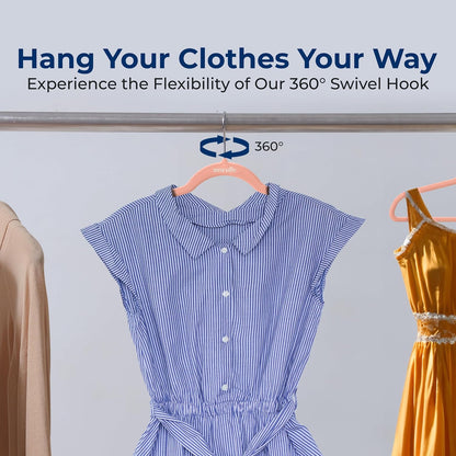 SereneLife Velvet Hangers - Non-Slip Felt Design with 360° Swivel Hook - Ultra-Thin & Space-Saving for Shirts, Sweaters, Kids Clothes & More