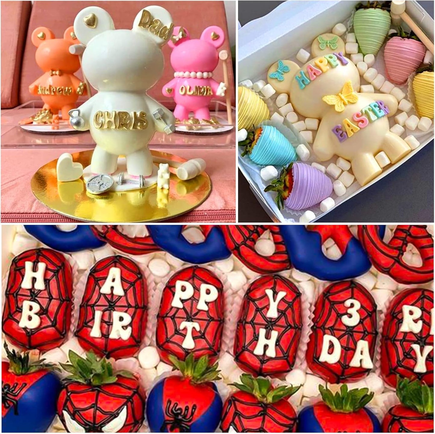 Palksky 3 Pieces Letter Molds - Silicone Fondant for Chocolate Covered Strawberries, Cake Decorating, Candy Tray