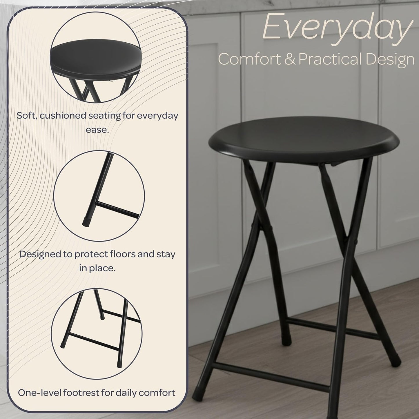 225lb Counter (18-Inch, Lavish Home Backless Folding Stool with Capacity for Kitchen or Rec Room - Portable Indoor Bar