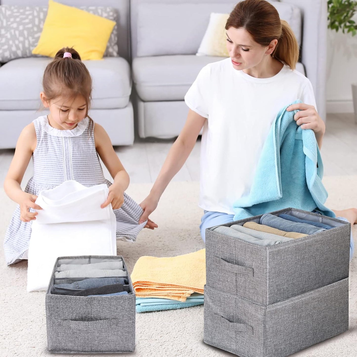 Fixwal 4pcs Wardrobe Clothes Organizer, Foldable Jean Organizer for Drawer, Washable Compartment Storage Bins for