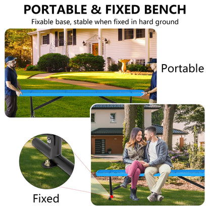 Sunnibety 8 Feet Heavy Duty Metal Park Bench for Outside, Outdoor Bench with Portable Frame, Commercial Benches for Shopping Mall, Store, Park, Patio, Deck, Blue
