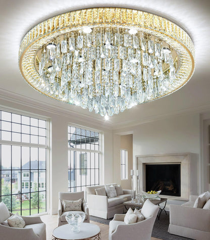 dolria Modern Crystal Large Chandeliers LED Dimmable Flush Mount Ceiling Chandeliers for Living Room High Ceiling Entrance Foyer Bedroom
