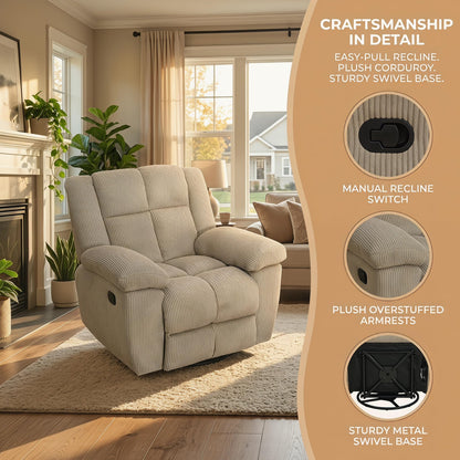 Trygoal Manual Recliner Chair, Nursery Rocking Chair, Lazy Boy Recliner Chair for Adults, Gaming Recliner wih Overstuffed Arms, Suitable for Home Theater, Living Room, Bedroom, Beige