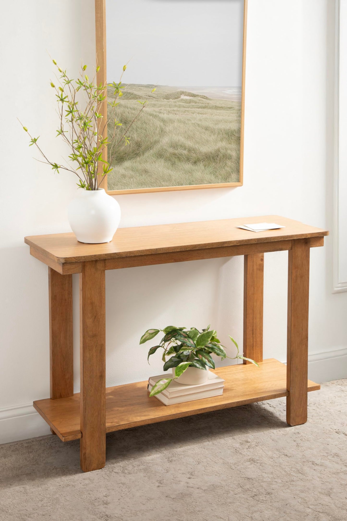 Kate and Laurel Foxford Tiered Rectangle Console Table, 42 x 14 x 30, Natural Brown, Transitional Two-Tier Wood Entryway Table with Storage for Use as Living Room Behind Couch Table
