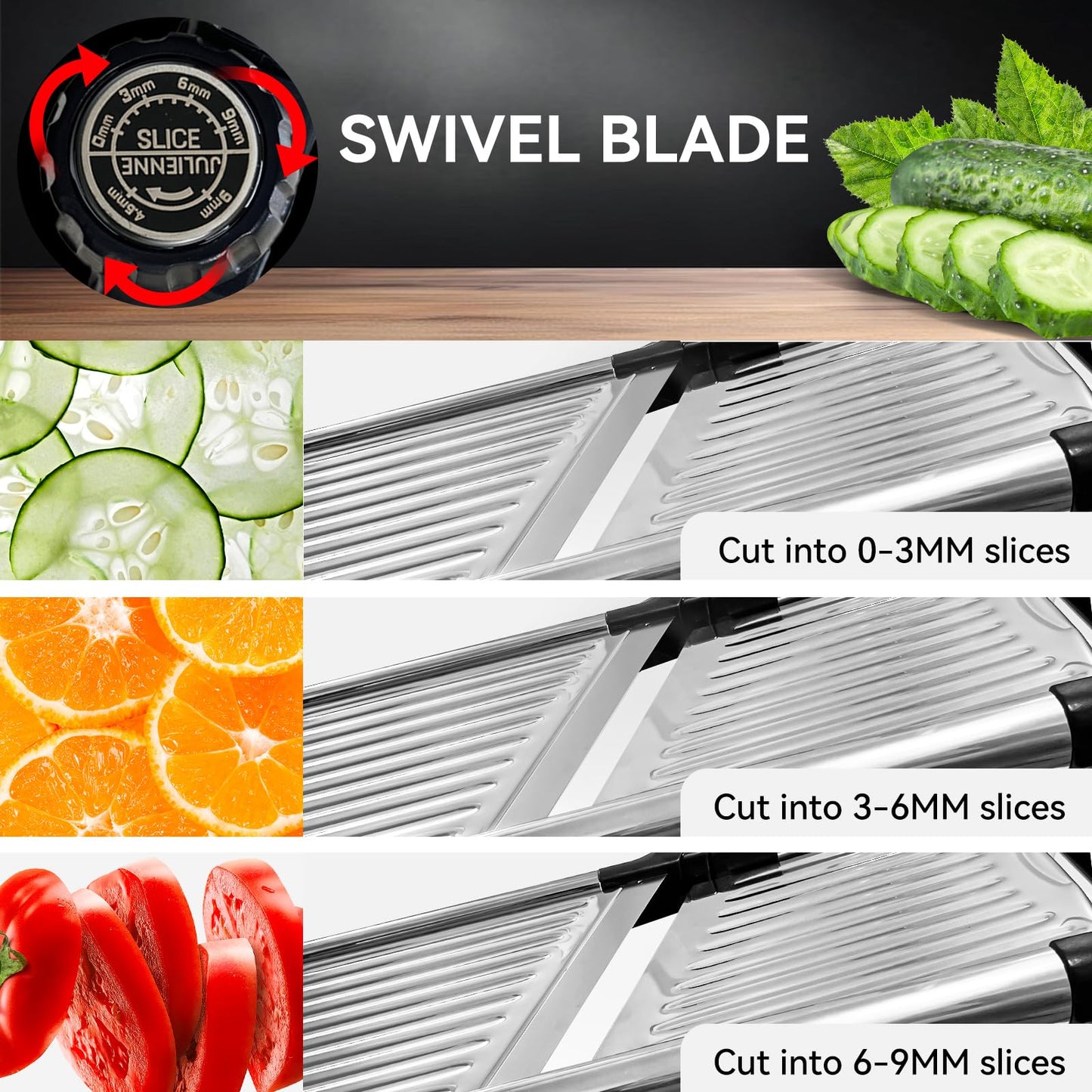 Mandoline Slicer, Mandoline Food Slicer for Kitchen, Mandolin, Vegetable Chopper, Veggie Slicer, Adjustable Stainless Steel Veggie Onion Tomato Julienne Cutter with 1 Pair Cut-Resistant Gloves