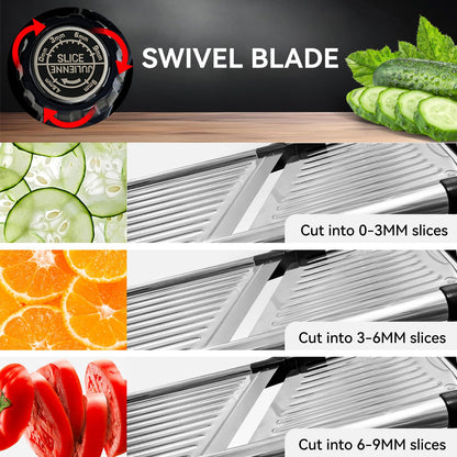 Mandoline Slicer, Mandoline Food Slicer for Kitchen, Mandolin, Vegetable Chopper, Veggie Slicer, Adjustable Stainless Steel Veggie Onion Tomato Julienne Cutter with 1 Pair Cut-Resistant Gloves