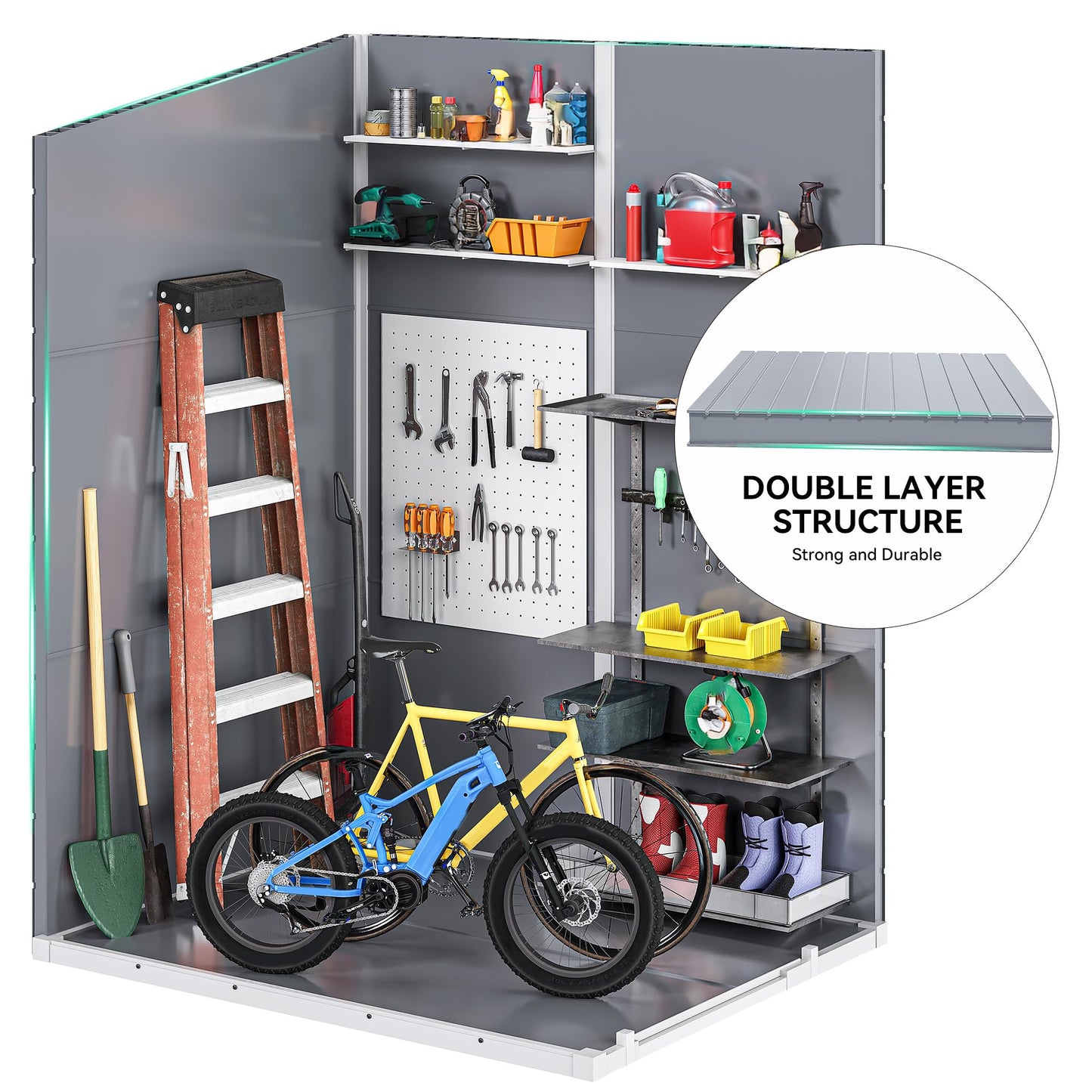 DWVO 5x4 FT Outdoor Storage Shed with Floor, All-Weather Resin Storage Shed with Lockable Door & Window, Waterproof Plastic Tool Storage for Garden, Backyard, Patio, Lawn, Gray