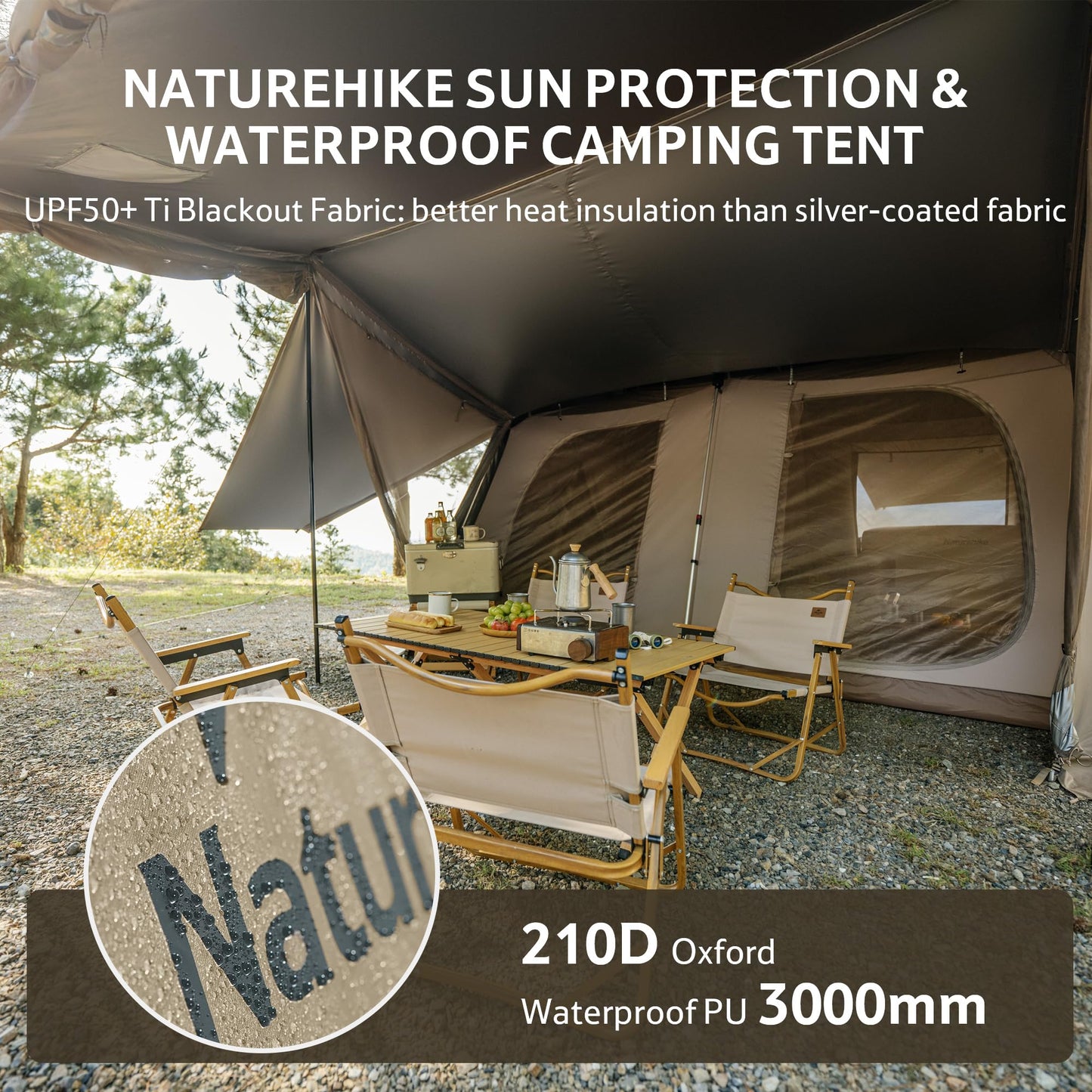 Naturehike Village Instant Tent, 4 Person 8 Person Cabin Tent with Full Rainfly, Waterproof Large Tent for Car Camping