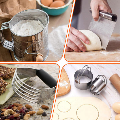 9PCS Stainless Steel Pastry Blender Set, 3 Cup Flour Sifter, Biscuit Cutter, Pastry Cutter, Dough Cutter, Silicone Baking Mats, for Cooking Cookies and Donuts, Cakes, Biscuits or Making Pancakes