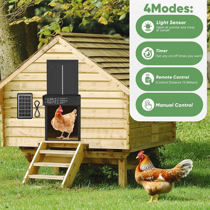 Bainianhhg 4 Anti-Pinch Automatic Chicken Coop Door Solar Powered with Timer & Light Sensor Modes Aluminum Waterproof