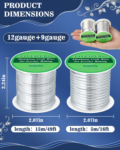 FIVEIZERO 12 Gauge&9 Gauge Aluminum Craft Wire,2mm/3mmArmature Wire for Sculpting, Bendable Metal Wire for Jewelry Making, Wire Wrapping, Floral Sculptures,Clay & Christmas Ornaments Crafting(Sliver)