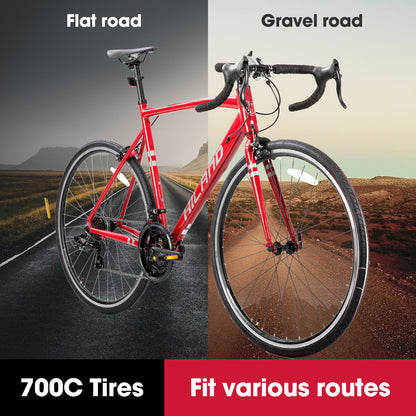 HH HILAND Adult Road Bike 700c Racing Bike with 14 Speeds, Aluminum Frame, Caliper Brake, City Commuter Bicycle for Women Men
