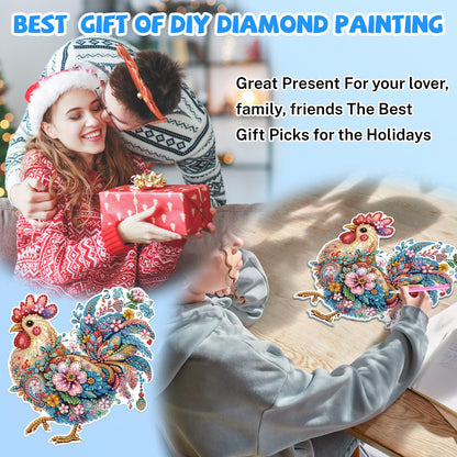 Bowetile Hanging Diamond Art Chicken Kits for Adults, 5D Special Shape Diamond Painting Rooster Pendant Kits, Animal Gem Art Suncatchers Painting Ornament for Home Garden Wall Window Decor