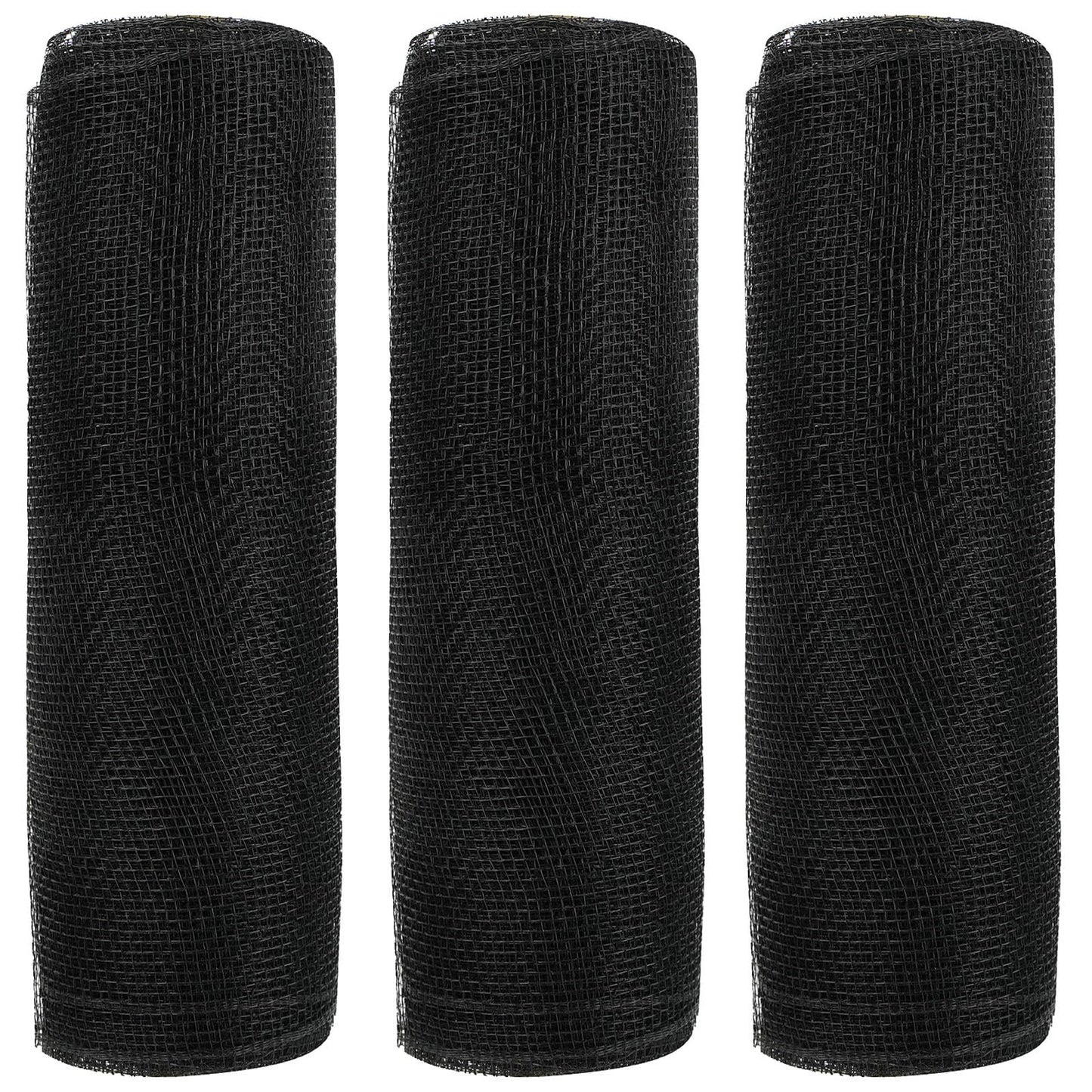 JStnana 3 Rolls Black Poly Burlap Deco Mesh Ribbon for Wreath Crafts, 10 Inch x 30FT Per Roll Decorative Mesh Ribbon Wrapping Ribbon Rolls for Halloween Christmas Tree Wreath Decoration DIY Crafts