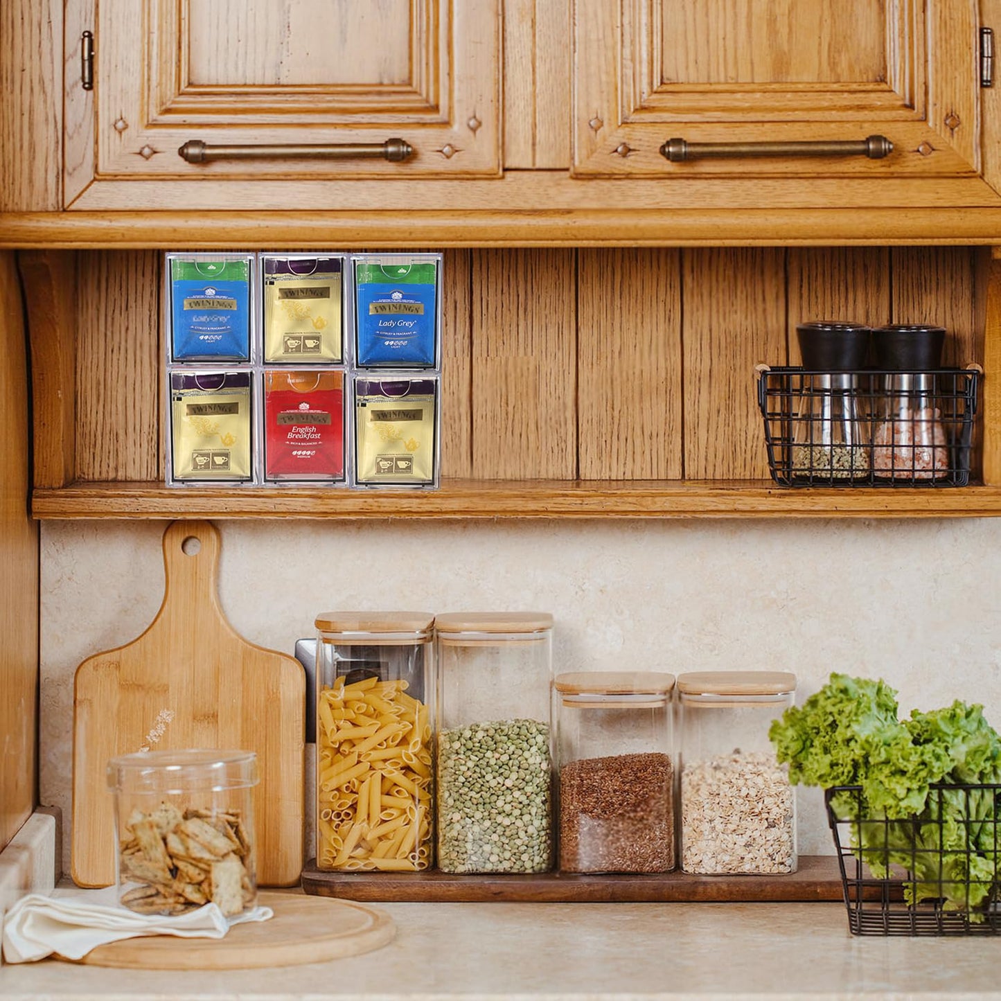 YUNYDSM Transparent Tea Bag Storage Box, 6 PCS Large Bag with Lid, 6×2.3×3.3'' Single-Layer Thickened Drawer, Suitable for Cabinets, Kitchen
