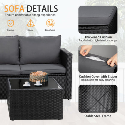 Shintenchi 4 Pieces Patio Furniture Sets, Outdoor Sofa Patio Sectional Sets All Weather, 2-in-1 Wicker Rattan Seating Sofa Couch with Cushions & Coffee Table for Yard, Garden, Porch, Poolside (Gray)
