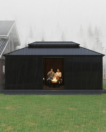 12x20 ft Hardtop Gazebo Sunroom with Sliding Doors, Heavy-Duty All-Aluminum Frame, Weatherproof Screen Room for Backyard Patio Deck