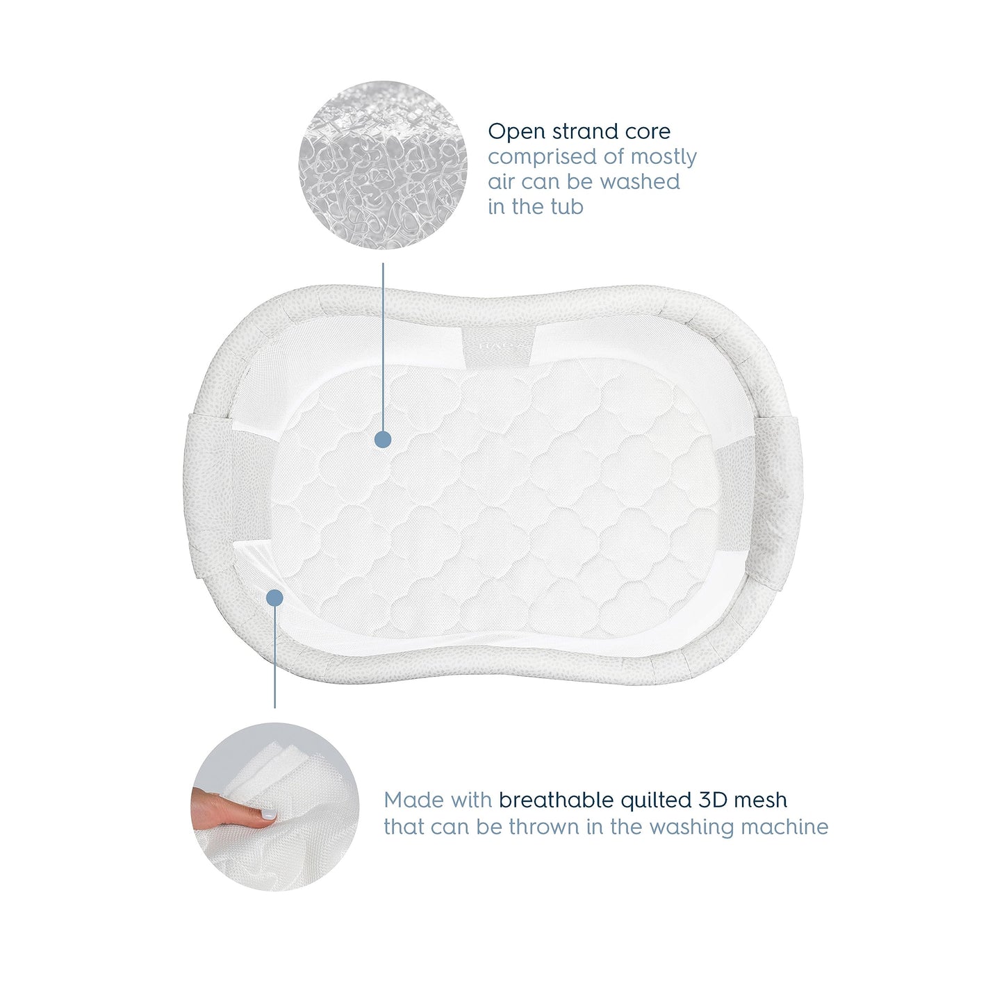 HALO DreamWeave Breathable Mesh BassiNest Pad – 100% Washable Cover and Core – Hypoallergenic, Non-Toxic Materials