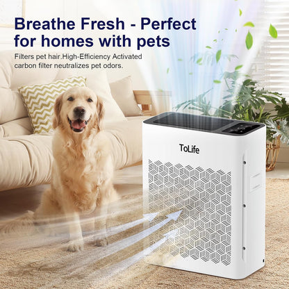 Tolife Air Purifier - Large Room Air Cleaner for Home | Washable Filter, Sleep Mode, Up to 1095 Ft², White