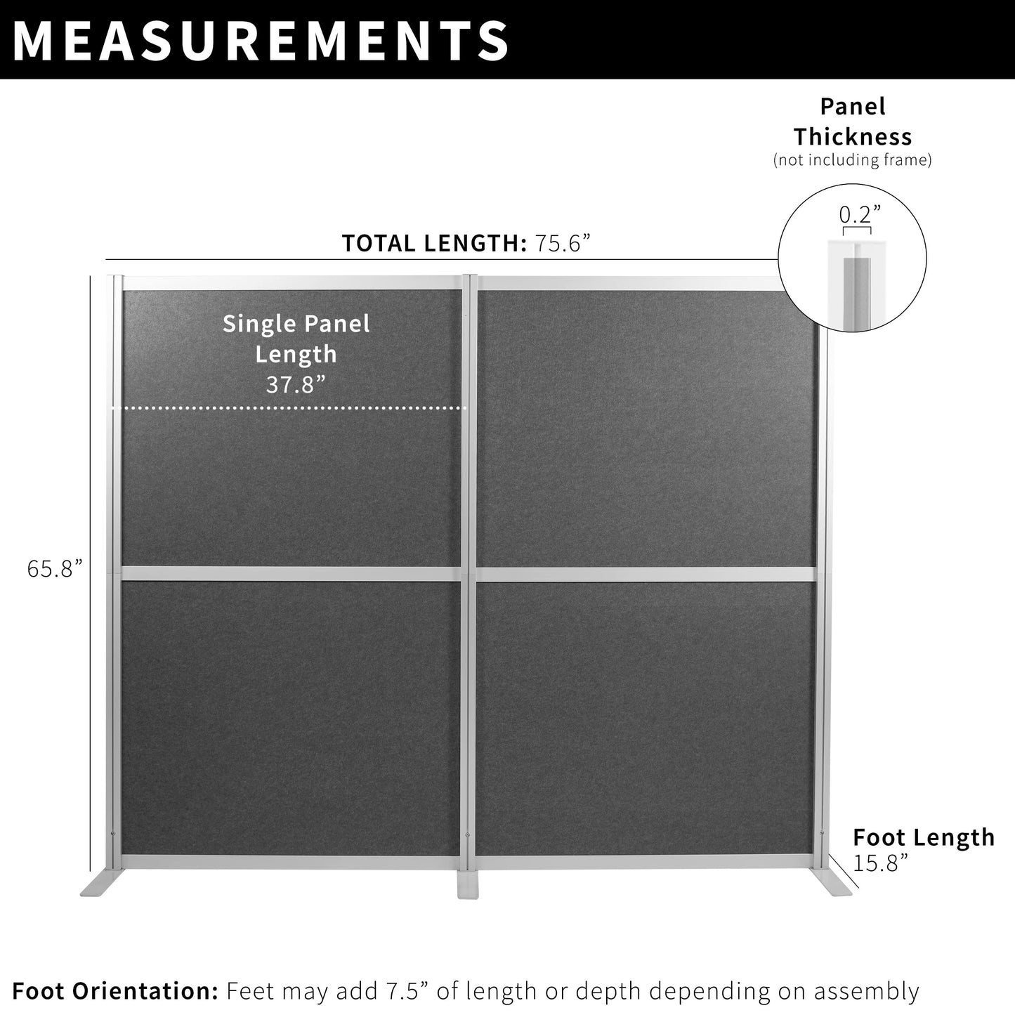 VIVO Modular Wall System, 2 PET Panels, Modern Professional Office Cubicle Dividers, Freestanding Privacy-Screen, 66 inches High, Dark Gray, PP-MWS63D