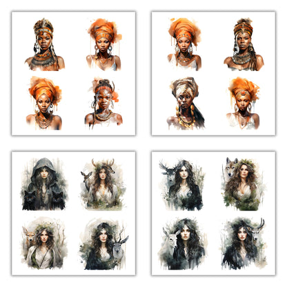 XERE 80 Pcs Mythic Enchantress Women Portraits Scrapbook Stickers Set for Scrapbooking and Journaling Notebooks, Junk Journal Supplies, Sketchbook, Bookmark Making Sticker