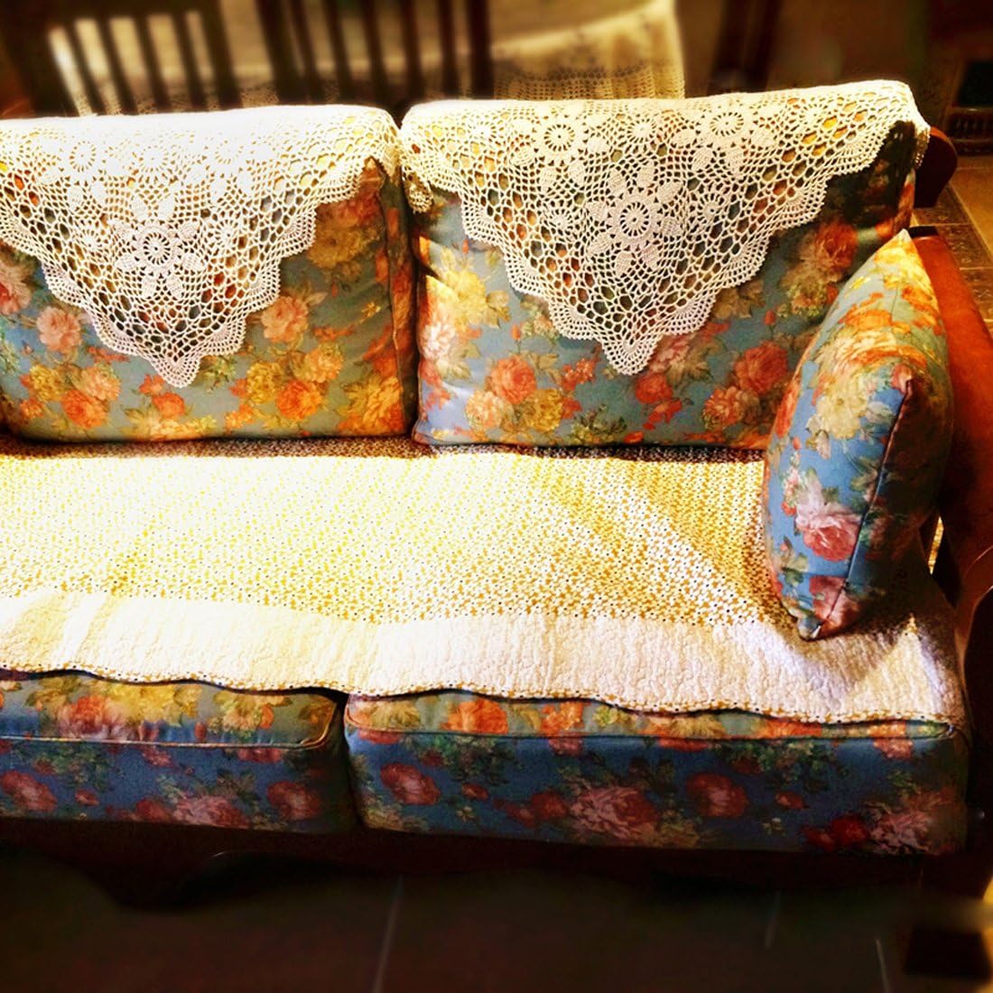 Hsvanyr 39inches Beige Tablecloth, Handmade Crochet Cotton Square Coffee Table Cover