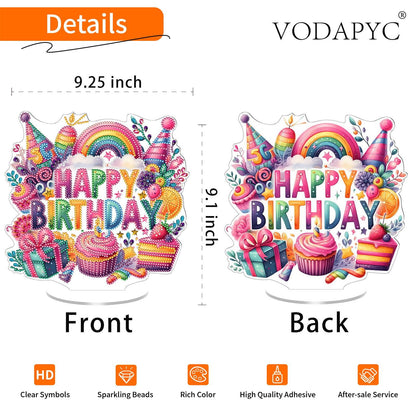 VODAPYC Birthday Party Diamond Art Tabletop Painting Kit, DIY Stand Up Double Sided Special Shaped Diamond Painting Desktop Ornament (Birthday Gift-2)