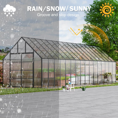 CDCASA 10x32 FT Greenhouse for Outdoors,Large Easy Assembly Thicker Aluminum Polycarbonate Greenhouses w/7 Windows, Double Doors, Walk-in Green House for Outside,Patio,Backyard,Garden