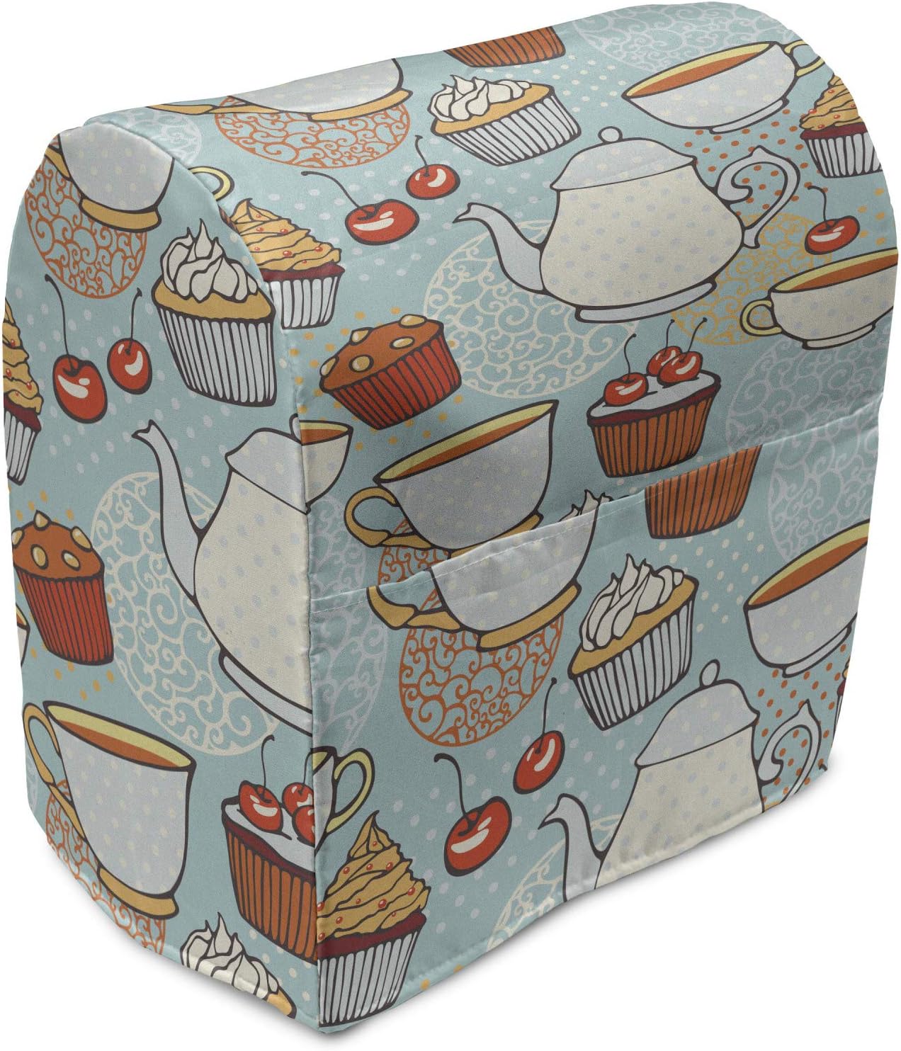 Lunarable Tea Party Stand Mixer Cover, Retro Style Kitchen Appliance Organizer Bag with Pocket, 6-8 Quarts