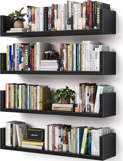 VMROF Set 4, 17 Inches, 4) Wall Bookshelf, of U Shaped Floating Bookshelf, Hanging Bookshelves for Wall, Wall Mounted