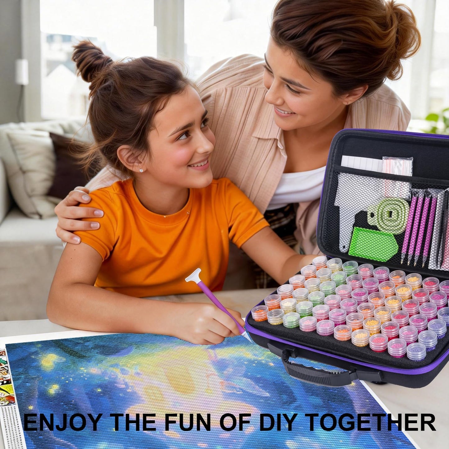 ZYNYXY 60 Slots Diamond Art Storage Container with Diamond Art Accessories and Tools, Portable Bead Storage Boxes for Diamond Painting Kits