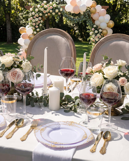 Nervure 350PCS Gold Plastic Plates - Gold Plastic Dinnerware Sets for 50 Guests - 100 Disposable Plates, 150 Silverware, 50 Cups, 50 Napkins for Wedding & Party & Mother's Day