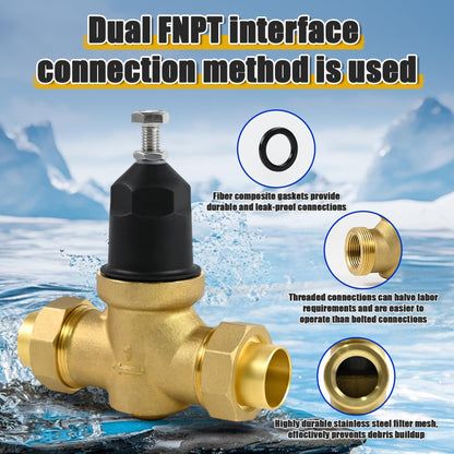 1-NR3XLDU 1" NR3XLDU Water Pressure Reducing Valve, 1" NR3XL with Double Union FNPT Connection,1 Inch NR3XLDU 15-75 PSI, Built-In Stainless Steel Strainer for Home, Commercial, Plumbing Applications