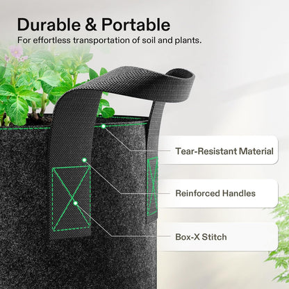 VIVOSUN 3 Gallon Plant Grow Bags - Heavy Duty Nonwoven Fabric Pots with Handles | 5-Pack