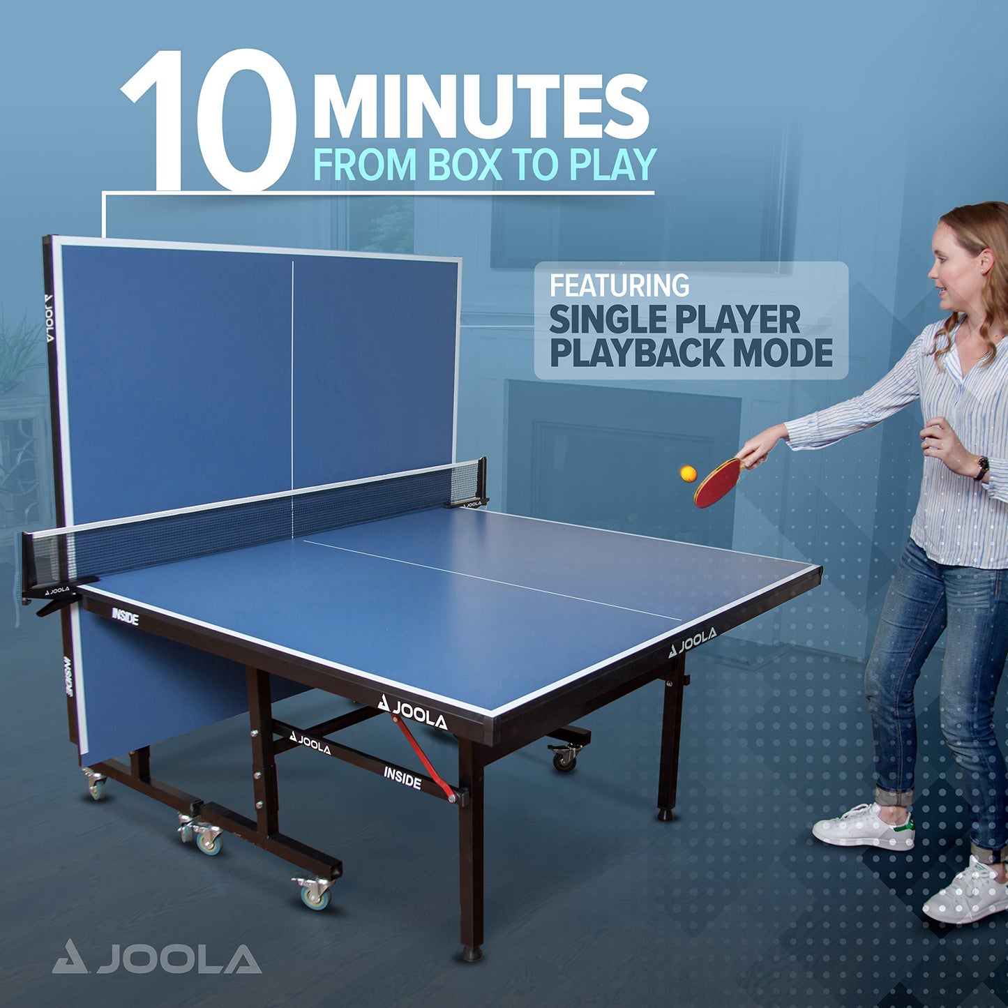 JOOLA Inside - Professional MDF Indoor Table Tennis Table with Quick Clamp Ping Pong Net and Post Set - 10 Minute Easy Assembly - Ping Pong Table with Single Player Playback Mode